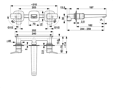 KFA bateria umywalkowa podtynkowa 3-otworowa Malaga, biały 4529-821-44