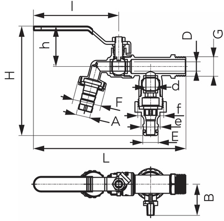 Ferro zawór kulowy czerpalny z dwoma przyłączami 3/4", 1/2" F-Comfort KCD1