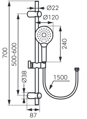 Ferro zestaw natryskowy przesuwny 3-funkcyjny ścienny MULO, chrom N334