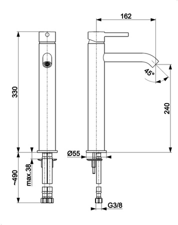 KFA bateria umywalkowa nablatowa Moza, miedź szczotkowana PVD 5032-612-34