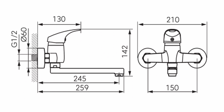 Ferro bateria zlewozmywakowa ścienna FERRO ONE, chrom BFO5