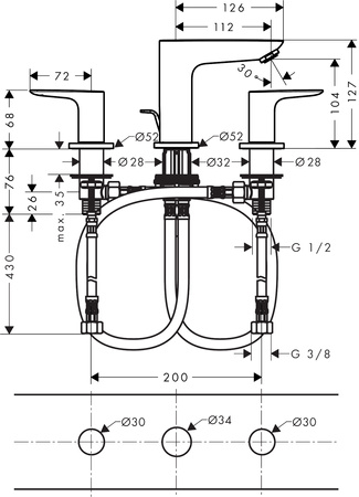 Hansgrohe Talis E 3-otworowa bateria umywalkowa z cięgłem 71733990