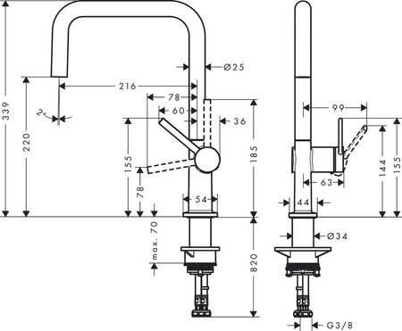 Hansgrohe bateria kuchenna stojąca U 220 1jet Talis M54, chrom 72806000