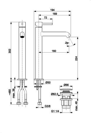 KFA bateria umywalkowa nablatowa Moza Mini (25 mm), chrom + click clack 5032-632-00