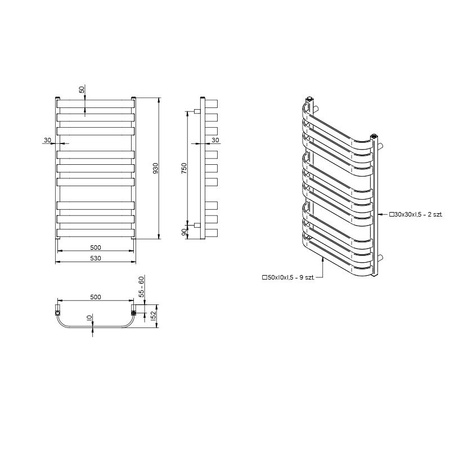 Radeco grzejnik łazienkowy BILLY 2 930x530x500, Merkury 7 BILLY2MERKURY7