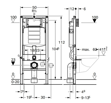 Zestaw 3w1 stelaż podtynkowy do WC Geberit Duofix Concept z przyciskiem Sigma 01 (czarny) + mata S091