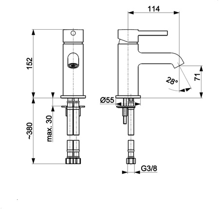 KFA bateria umywalkowa stojąca Moza, biały mat + click clack 5032-815-44