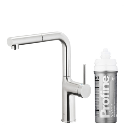KFA bateria kuchenna z funkcją filtracji wody i wyciąganą wylewką Duero Pure Move Pull-Out + zestaw fitrujący Profine Silver S, stal nierdzewna 6623-424-22