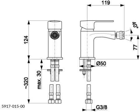 KFA bateria bidetowa ze spustem mechanicznym Mohit, chrom 5917-015-00