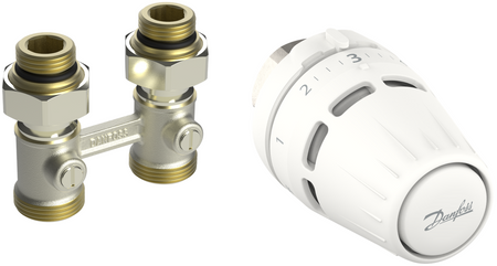 Danfoss zestaw prosty z głowicą Regus® i zaworem przyłączeniowym do grzejników dolnozasilanych typu RLV-KB 015G5308