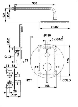 KFA zestaw natryskowy podtynkowy Moza, miedź szczotkowana PVD 5039-501-34