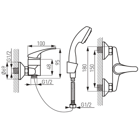 Ferro bateria natryskowa ścienna BASIC, chrom BBC77