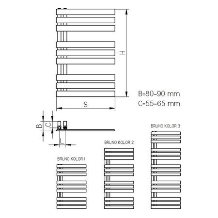 Radeco grzejnik łazienkowy dekoracyjny BRUNO Kolor 3 1310x500x50, Merkury 7 BRUNOKOLOR3MERKURY7