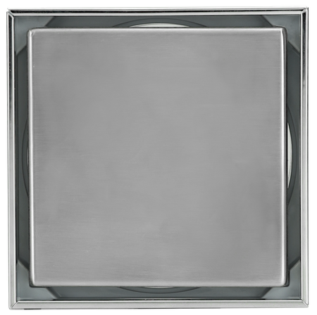 Aniplast wpust kanalizacyjny regulowany z wyjściem prostym fi 50 mm z kołnierzem z nierdzewną ramką i rusztem dwustronnym 100x100mm 2858