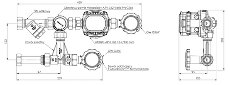 Afriso grupa pompowa BPS 996 AP, z obrotowym zaworem mieszającym ARV 362 Vario ProClick, pompa AFRISO APH 160 9099620