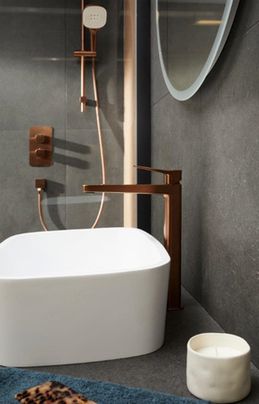 KFA bateria umywalkowa nablatowa wysoka ze spustem klik-klak Malaga, brushed rose gold PVD 4522-712-34