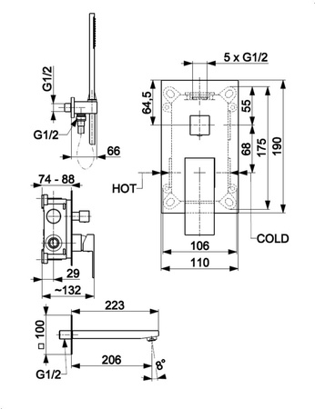 KFA zestaw wannowy podtynkowy z baterią 3-funkcyjną Logon, brushed light gold PVD 5139-401-39