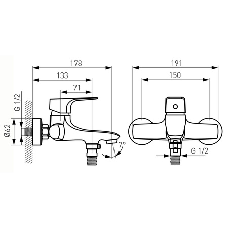 Ferro bateria wannowa ścienna TIGA VERDELINE, chrom BTG1VL