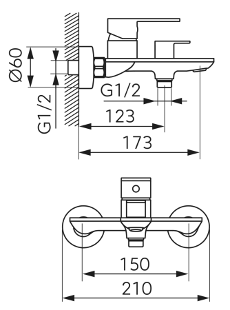 Ferro bateria wannowa naścienna TALASSA, chrom BAL1