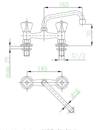 WYPRZEDAŻ: KFA bateria umywalkowa stojąca 2-otw. STANDARD L160 uchwyt czworokątny 301-310-00
