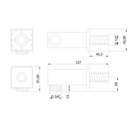 Invena kolanko kwadratowe do baterii wannowej, chrom LA-46-K01-L
