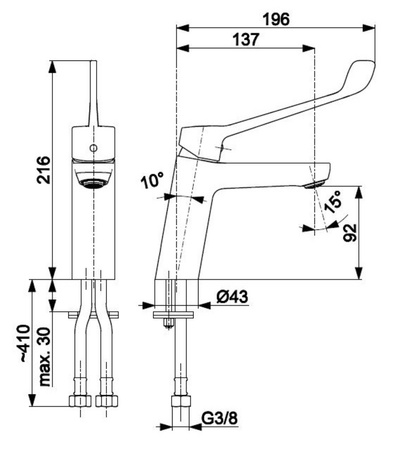 KFA bateria umywalkowa stojąca z uchwytem medycznym MEDICO NEW chrom 4732-885-00