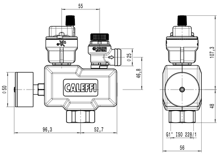 Caleffi grupa bezpieczeństwa z technopolimeru do instalacji grzewczych, seria 305, 1" GW, 3 bar 305663