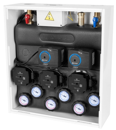 Afriso PrimoBox AZB 355 ze sprzęgłem hydraulicznym, 1 obieg bez zmieszania i 2 obiegi z zaworem mieszającym i siłownikiem ARM 7635500