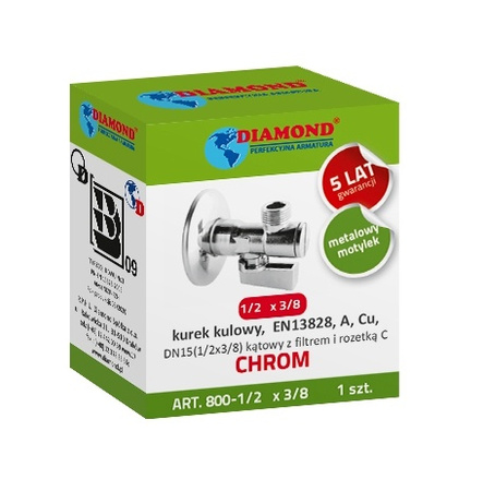 Diamond kurek kulowy kątowy z filtrem i z rozetą 1/2"x3/8", chrom ART.800-1/2X3/8 CH