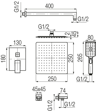 Valvex zestaw natryskowy podtynkowy ARS, gun metal 2420290