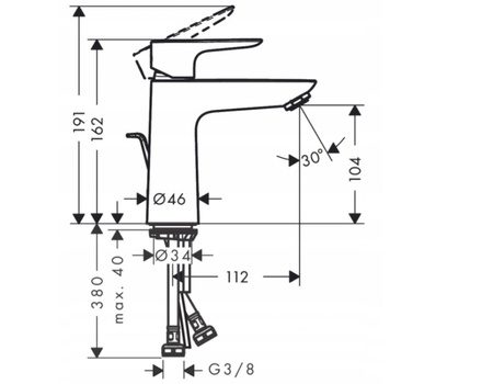 Hansgrohe jednouchwytowa bateria umywalkowa Talis E 110 CoolStart z kompletem odpływowym, DN18 71713670