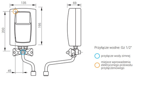 Kospel elektryczny przepływowy podgrzewacz wody EPS2-5,5.R 5,5kW/230V~ EPS2-5,5.R.PL