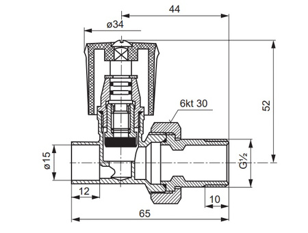 Perfexim zawór zasilający prosty grzejnikowy do wlutowania A7082 15 20-103-0000-000