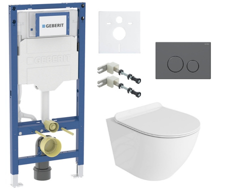 Zestaw stelaż podtynkowy Geberit UP320 do WC z przyciskiem Cortado gun metal + miska WC Sofi Slim 3.0 z deską Lavita S188