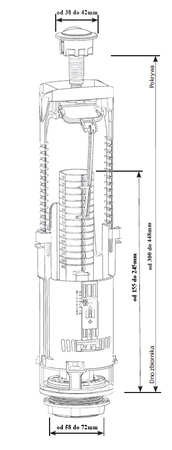 McAlpine zawór spustowy 3/6l, z mocowaniem do pokrywy, uniwersalny, regulowana wysokość zaworu (klucz, uszczelka, śruby - w komplecie) BRIO573SET