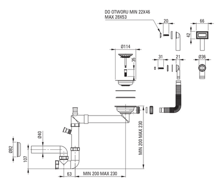 Deante syfon do zlewozmywaka granitowego 1-komorowego Space-Saver, nero ZXY_N949