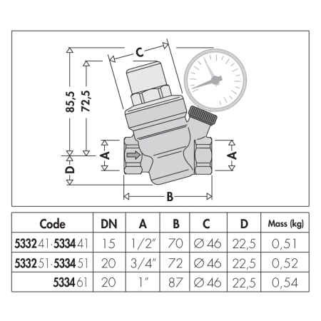 Caleffi reduktor ciśnienia - wersja skośna z manometrem 1/2" 533241