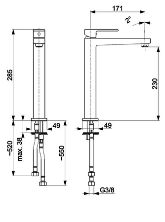 KFA bateria LOGON umywalkowa stojąca nablatowa, chrom click clack 5132-612-00
