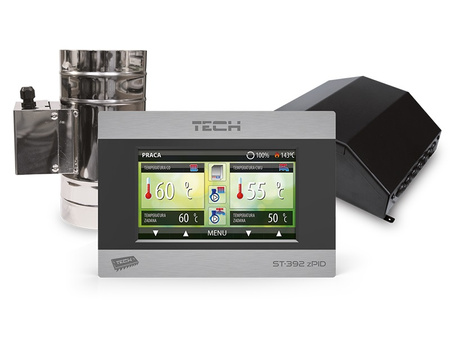 Tech sterownik do kominka, kolorowy, dotykowy, szary przepustnica 100 ST392ZPID100