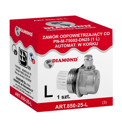 Diamond zawór odpowietrzający C.O. automatyczny w korku 1" ART.850-25-L