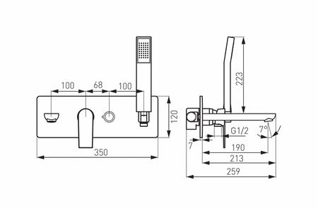 Ferro bateria wannowa podtynkowa ścienna ALGEO SQUARE, chrom BAQ11P