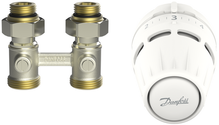 Danfoss zestaw prosty z głowicą Regus® i zaworem przyłączeniowym do grzejników dolnozasilanych typu RLV-KB 015G5308