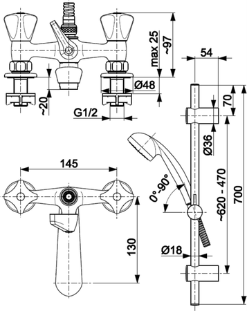 KFA bateria wannowa dwuotworowa stojąca STANDARD 305-312-00