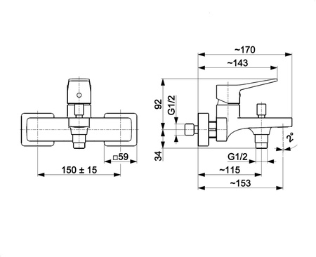 KFA bateria wannowa ścienna Malaga, biały 4524-010-44