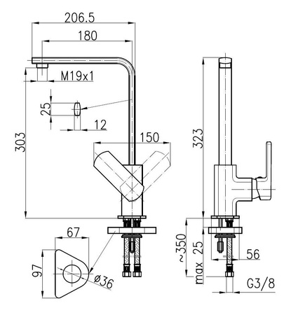 KFA bateria KORUND zlewozm. stojąca, chrom 4003-615-00