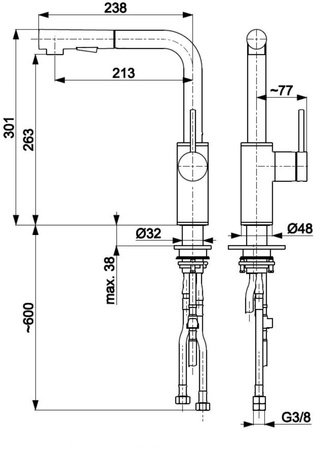 KFA bateria kuchenna z wyciąganą wylewką Duero Basic, miedź szczotkowana PVD 6623-110-34