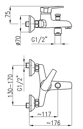 KFA bateria BERYL wannowa  ścienna bez natrysku 4804-010-00