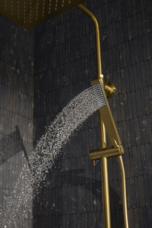 KFA deszczownia z baterią natryskową i składaną wylewką Logon, brushed light gold PVD 5136-925-39