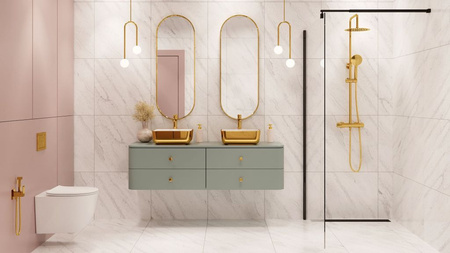 Invena zestaw prysznicowy z deszczownicą i baterią termostatyczną Gold, złoty AU-16-009-X