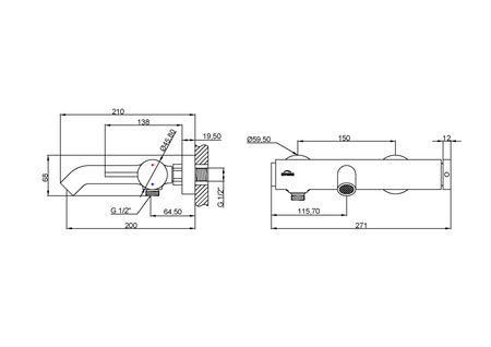 Invena bateria wannowa Kalitea, czarny BW-72-004-V